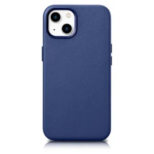 iCarer Leather Apple iPhone 14 Plus genuine leather dėklas telefonui mėlynos spalvos (compatible with MagSafe)