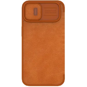 Nillkin Qin Leather Pro Apple iPhone 14 Plus atverčiamas dėklas telefonui rudos spalvos - Image 4