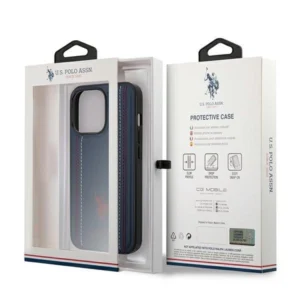 US Polo USHCP14LPFAV Apple iPhone 14 Pro 6.1" dėklas telefonui mėlynos spalvos Leather Stitch - Image 8