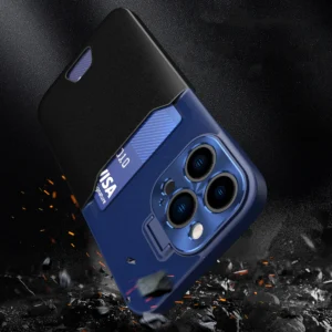 Leather Apple iPhone 14 Plus card wallet su stoveliu dėklas telefonui mėlynos spalvos - Image 3