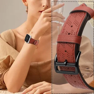 Apyrankė Leather Apple Watch SE, 9, 8, 7, 6, 5, 4, 3, 2, 1 (41, 40, 38 mm) raudonos spalvos - Image 5