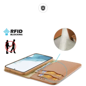 Dux Ducis Hivo Samsung Galaxy S23 Plus atverčiamas wallet su stoveliu RFID blocking dėklas telefonui rudos spalvos - Image 3