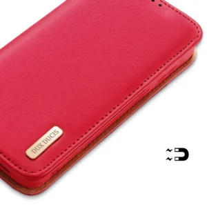 Dux Ducis Hivo Samsung Galaxy S23 Plus atverčiamas wallet su stoveliu RFID blocking dėklas telefonui raudonos spalvos - Image 6