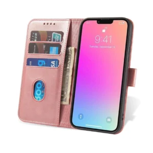 Wallet su stoveliu Apple iPhone 15 Plus Magnet - dėklas telefonui rožinės spalvos - Image 7
