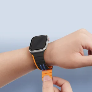 Magnetic Apple Watch SE, 9, 8, 7, 6, 5, 4, 3, 2, 1 (41, 40, 38 mm) Dux Ducis apyrankė (LD Version) - juodos ir oranžinės spalvos - Image 5