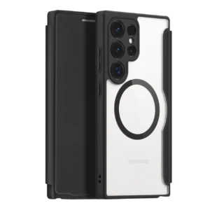 Dux Ducis Skin X Pro Samsung S24 Ultra su magnetic ring ir atverčiamas - dėklas telefonui juodos spalvos
