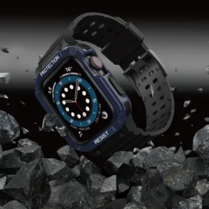Protect apyrankė su dėklu Apple Watch 7 / 6 / 5 / 4 / 3 / 2 / SE (45 / 44 / 42mm) Dėklas Armor Watch juodos ir mėlynos spalvos - Image 6