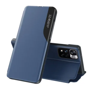 Eco Leather View elegant flip su stoveliu Xiaomi Redmi Note 11 Pro+ 5G (China) / 11 Pro 5G (China) / Mi11i HyperCharge / Poco X4 NFC 5G dėklas telefonui mėlynos spalvos
