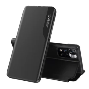 Eco Leather View elegant flip su stoveliu Xiaomi Redmi Note 11 Pro+ 5G (China) / 11 Pro 5G (China) / Mi11i HyperCharge / Poco X4 NFC 5G dėklas telefonui juodos spalvos