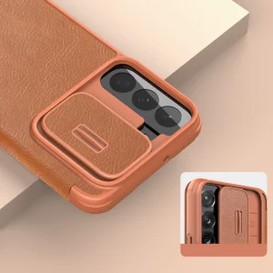 Nillkin Qin Leather Pro Samsung Galaxy S22+ (S22 Plus) Camera Protector Holster Flip dėklas telefonui juodos spalvos - Image 9