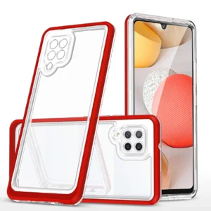Skaidrus 3in1 Samsung Galaxy A42 5G Frame Gel dėklas telefonui raudonos spalvos