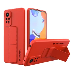 Wozinsky Kickstand silikoninis su stoveliu Xiaomi Redmi Note 11 Pro dėklas telefonui raudonos spalvos