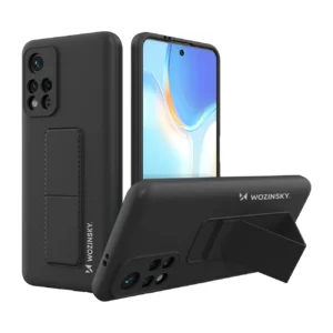 Wozinsky Kickstand silikoninis su stoveliu Xiaomi Redmi 10 dėklas telefonui juodos spalvos