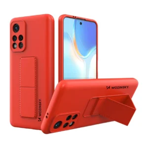 Wozinsky Kickstand silikoninis su stoveliu Xiaomi Redmi 10 dėklas telefonui raudonos spalvos