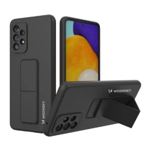 Wozinsky Kickstand silikoninis su stoveliu Samsung Galaxy A73 dėklas telefonui juodos spalvos