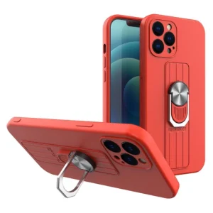 Ring silikoninis with finger grip and base Xiaomi Redmi Note 11S / Note 11 dėklas telefonui raudonos spalvos