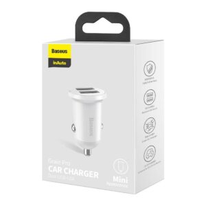 Baseus Grain Pro Automobilinis įkroviklis 2x USB 4.8A baltos spalvos - Image 5