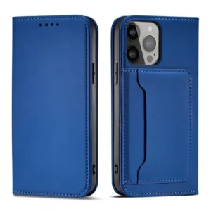 Magnet Card dėklas telefonui Apple iPhone 13 Pro cover card wallet card stand mėlynos spalvos