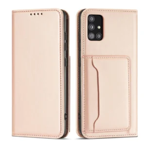 Magnet Card dėklas telefonui Samsung Galaxy A12 5G Pouch Wallet Card Holder rožinės spalvos