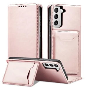 Magnet Card dėklas telefonui Samsung Galaxy S22 + (S22 Plus) Pouch Wallet Card Holder rožinės spalvos - Image 3