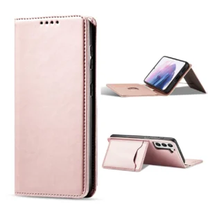 Magnet Card dėklas telefonui Samsung Galaxy S22 + (S22 Plus) Pouch Wallet Card Holder rožinės spalvos - Image 4