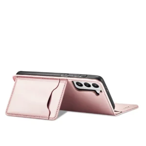 Magnet Card dėklas telefonui Samsung Galaxy S22 + (S22 Plus) Pouch Wallet Card Holder rožinės spalvos - Image 8