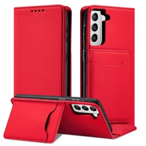 Magnet Card dėklas telefonui Samsung Galaxy S22 + (S22 Plus) Pouch Wallet Card Holder raudonos spalvos - Image 2