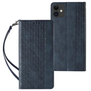Magnet Strap dėklas telefonui Apple iPhone 12 Pouch Wallet + Mini Lanyard Pendant mėlynos spalvos