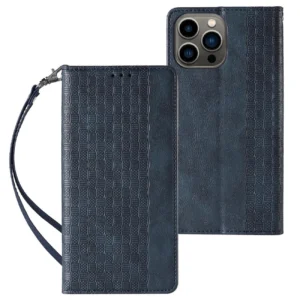 Magnet Strap dėklas telefonui Apple iPhone 12 Pro Pouch Wallet + Mini Lanyard Pendant mėlynos spalvos