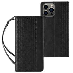 Magnet Strap dėklas telefonui Apple iPhone 12 Pro Max Pouch Wallet + Mini Lanyard Pendant juodos spalvos