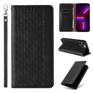 Magnet Strap dėklas telefonui Apple iPhone 12 Pro Max Pouch Wallet + Mini Lanyard Pendant juodos spalvos - Image 3