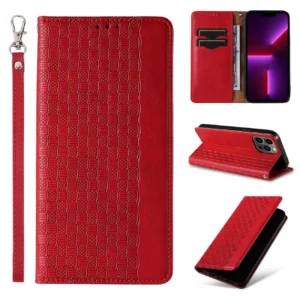 Magnet Strap dėklas telefonui Apple iPhone 13 Pro Max Pouch Wallet + Mini Lanyard Pendant raudonos spalvos - Image 3