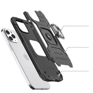 Wozinsky Ring Armor Apple iPhone 14 Pro Max armored magnetic holder ring dėklas telefonui sidabrinės spalvos - Image 3