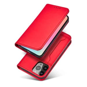 Magnet Card dėklas telefonui Apple iPhone 14 Plus atverčiamas su stoveliu raudonos spalvos - Image 3