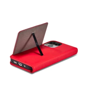 Magnet Card dėklas telefonui Apple iPhone 14 Plus atverčiamas su stoveliu raudonos spalvos - Image 9