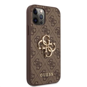 Guess PU 4G Metal Logo dėklas telefonui Apple iPhone 12/12 Pro rudos spalvos - Image 2