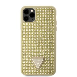 Guess Rhinestones Triangle Metal Logo Case Apple iPhone 11 Pro Max aukso spalvos