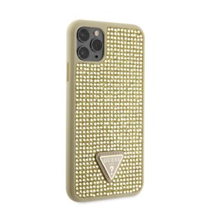 Guess Rhinestones Triangle Metal Logo Case Apple iPhone 11 Pro Max aukso spalvos - Image 2