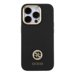Guess Liquid Silicone 4G Strass Metal Logo dėklas telefonui Apple iPhone 15 Pro juodos spalvos - Image 2