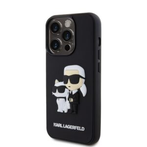 Karl Lagerfeld 3D Rubber Karl and Choupette dėklas telefonui Apple iPhone 15 Pro juodos spalvos