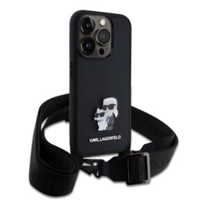 Karl Lagerfeld Saffiano Crossbody Strap Metal Karl and Choupette dėklas telefonui Apple iPhone 15 Pro juodos spalvos - Image 2