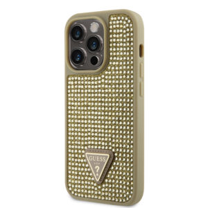 Guess Rhinestones Triangle Metal Logo dėklas telefonui Apple iPhone 15 Pro aukso spalvos - Image 1
