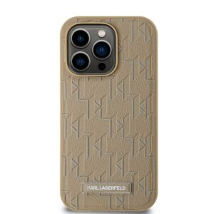 Karl Lagerfeld PU Leather Monogram Metal Logo MagSafe dėklas telefonui Apple iPhone 15 Pro Max Beige
