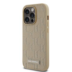 Karl Lagerfeld PU Leather Monogram Metal Logo MagSafe dėklas telefonui Apple iPhone 15 Pro Max Beige - Image 2