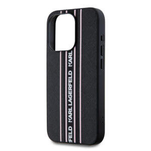 Karl Lagerfeld PU Saffiano Athleisure Stripe and Strap dėklas telefonui Apple iPhone 15 Pro Max rožinės spalvos - Image 2