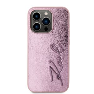 Karl Lagerfeld Wrinkled PU Signature Logo dėklas telefonui Apple iPhone 15 Pro Max rožinės spalvos