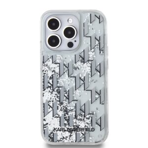 Karl Lagerfeld Liquid Glitter Monogram Gradient dėklas telefonui Apple iPhone 14 Pro baltos spalvos