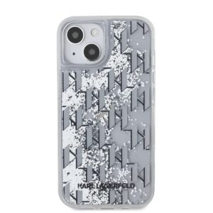 Karl Lagerfeld Liquid Glitter Monogram Gradient dėklas telefonui Apple iPhone 15 baltos spalvos