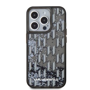 Karl Lagerfeld Liquid Glitter Monogram Gradient dėklas telefonui Apple iPhone 15 Pro Max juodos spalvos