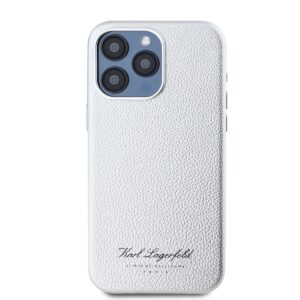 Karl Lagerfeld Grained PU Hotel RSG dėklas telefonui Apple iPhone 15 Pro Max pilkos spalvos